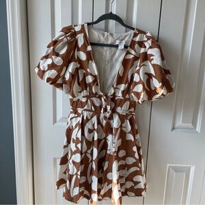 House of Harlow 1960 Puff Sleeve Linen Blend Mini Dress